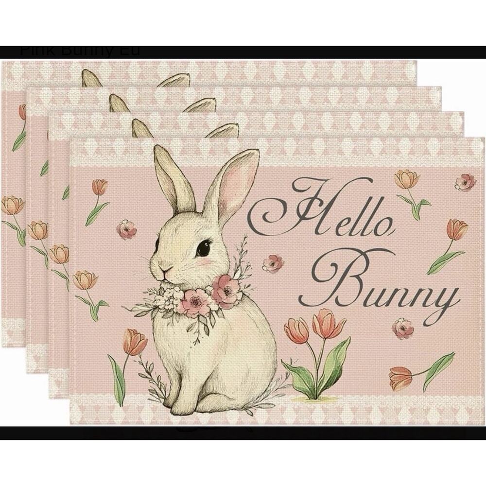 Set of 4 Easter Individual Artoid Mode Pink Bunny Placemats